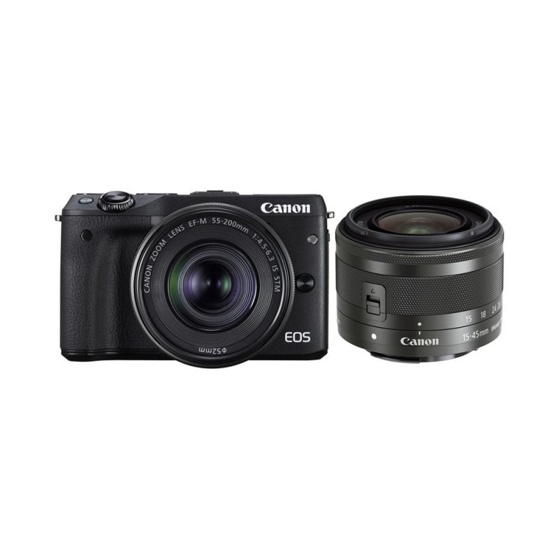 Canon EOS M3 Mirrorless Digital Camera with 15-45mm and 55-200mm + M Mount Adapter + 64GB SD