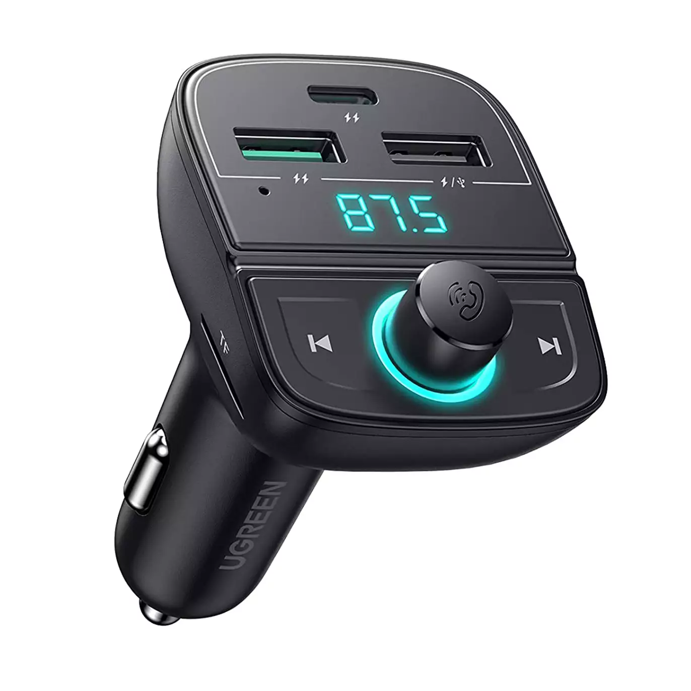 UGREEN Car Bluetooth Adapter Bluetooth FM Transmitter for Car PD QC Car Charger for iPhone Support Hand Free Calling MP3 Audio Playing Car Voltage Display 80910