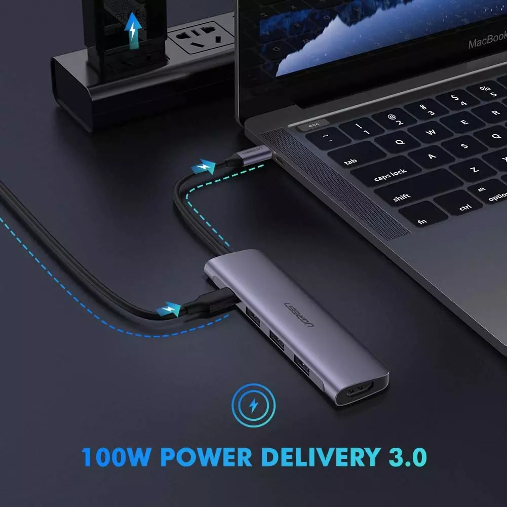 UGREEN USB C Hub 5 in 1 Type C 3 to 4K HDMI 3 Ports PD Charging Port Multiport Adapter Thunderbolt 3 Dock Station Silver 50209 CM136