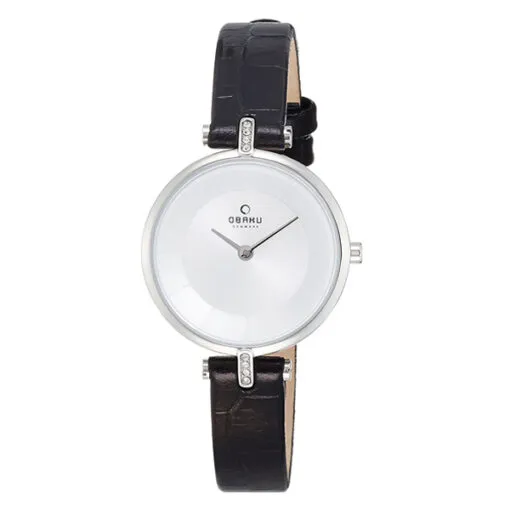 Obaku Black Leather Strap Standard White Dial Women Watch-V168LECIRB