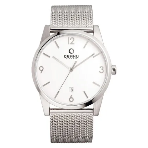 Obaku Silver Mesh Strap White Numeric Dial Mens Watch-V169GDCIMC